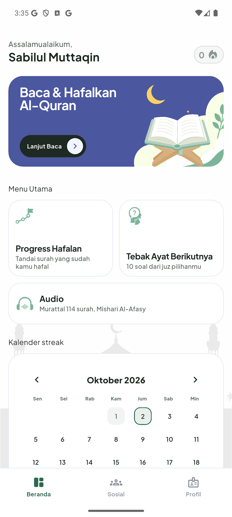 Dashboard Daily Muraja di Android